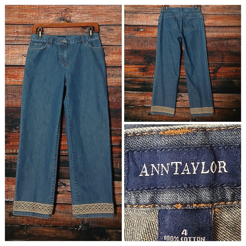 Vintage Ann Taylor Jeans 4 Lace Cuff Wide Leg Ankle Crop 100% Cotton